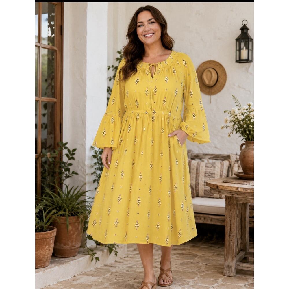 Old Navy Women's Waist-Defined Flutter-Sleeve Smocked Tribal Midi Dress XL